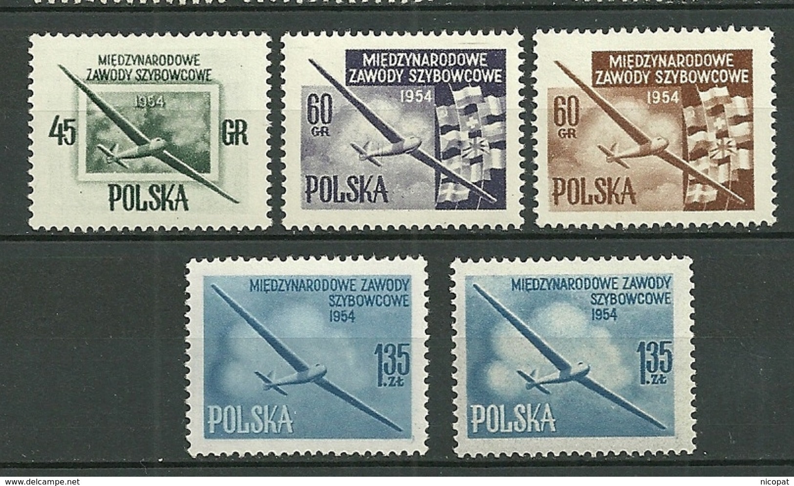 POLAND MNH ** 751-755 Championnats Internationaux De Vol à Voile Planeur Avion Aviation Drapeaux - Unused Stamps