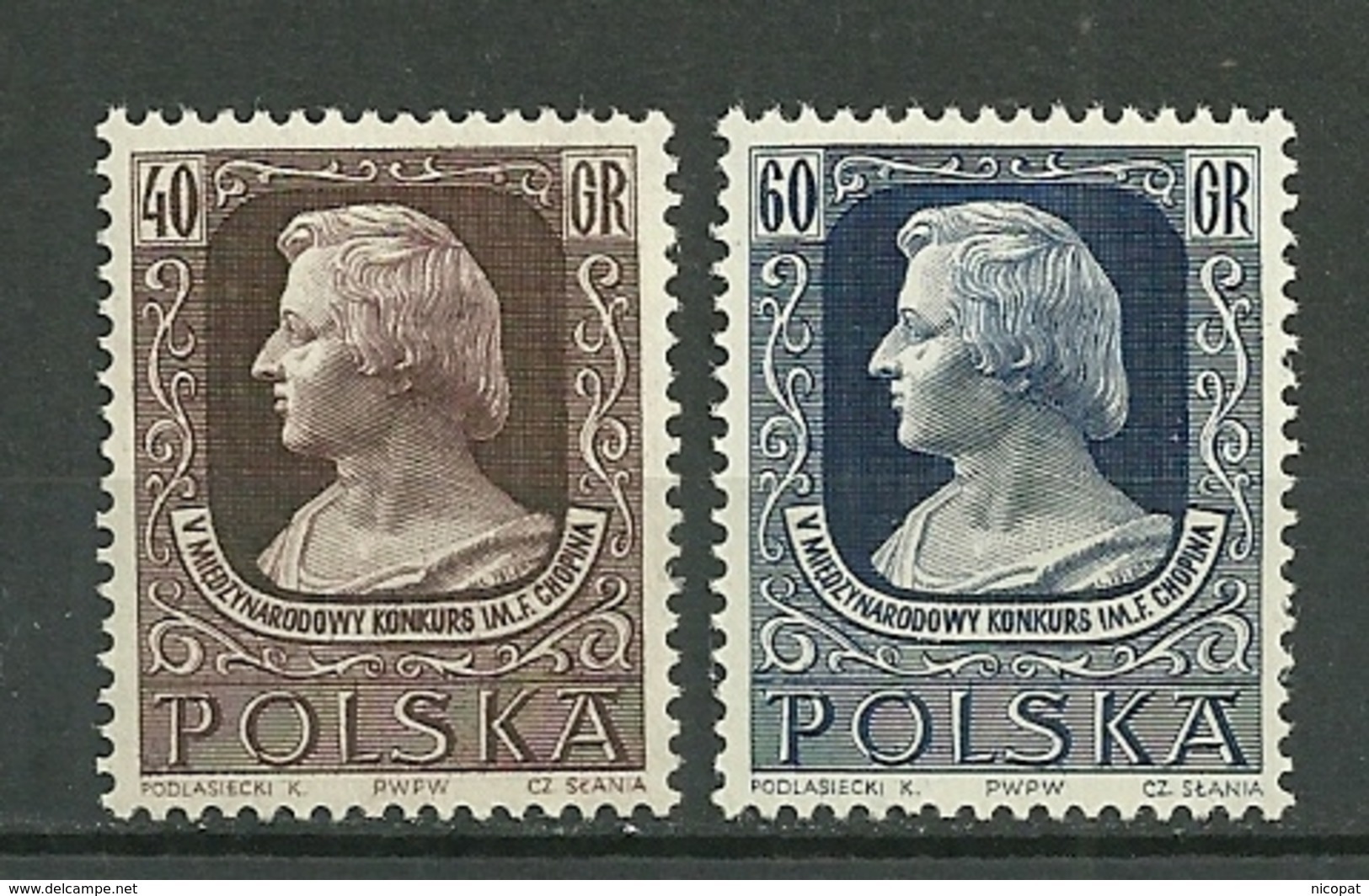 POLAND MNH ** 794-795 Concours International Frédéric CHOPIN, Musique Musicien - Unused Stamps