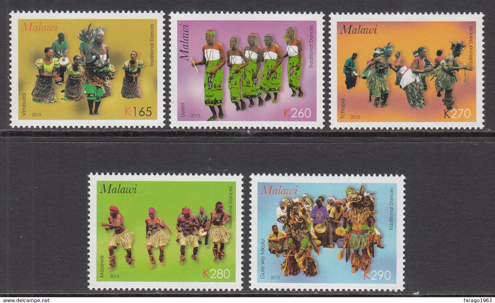 2013 Malawi Traditional Dancers Culture Costumes Complete Set Of 5 MNH - Malawi (1964-...)