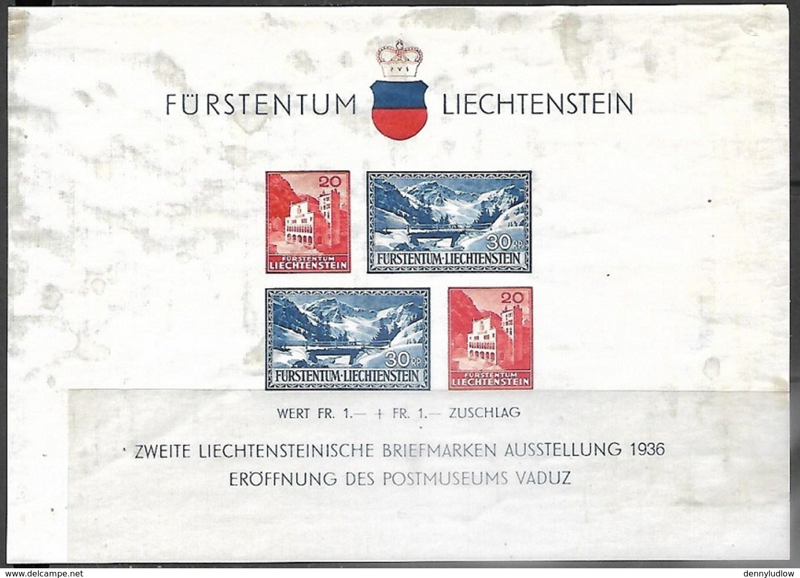 Liechtenstein  1936   Sc#B14 Souv Sheet  MH   2016 Scott Value $17.50 - Nuevos