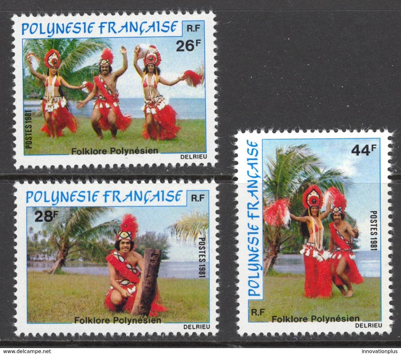 French Polynesia Sc# 346-348 MNH 1981 26fr-44fr Folk Dancers - Unused Stamps