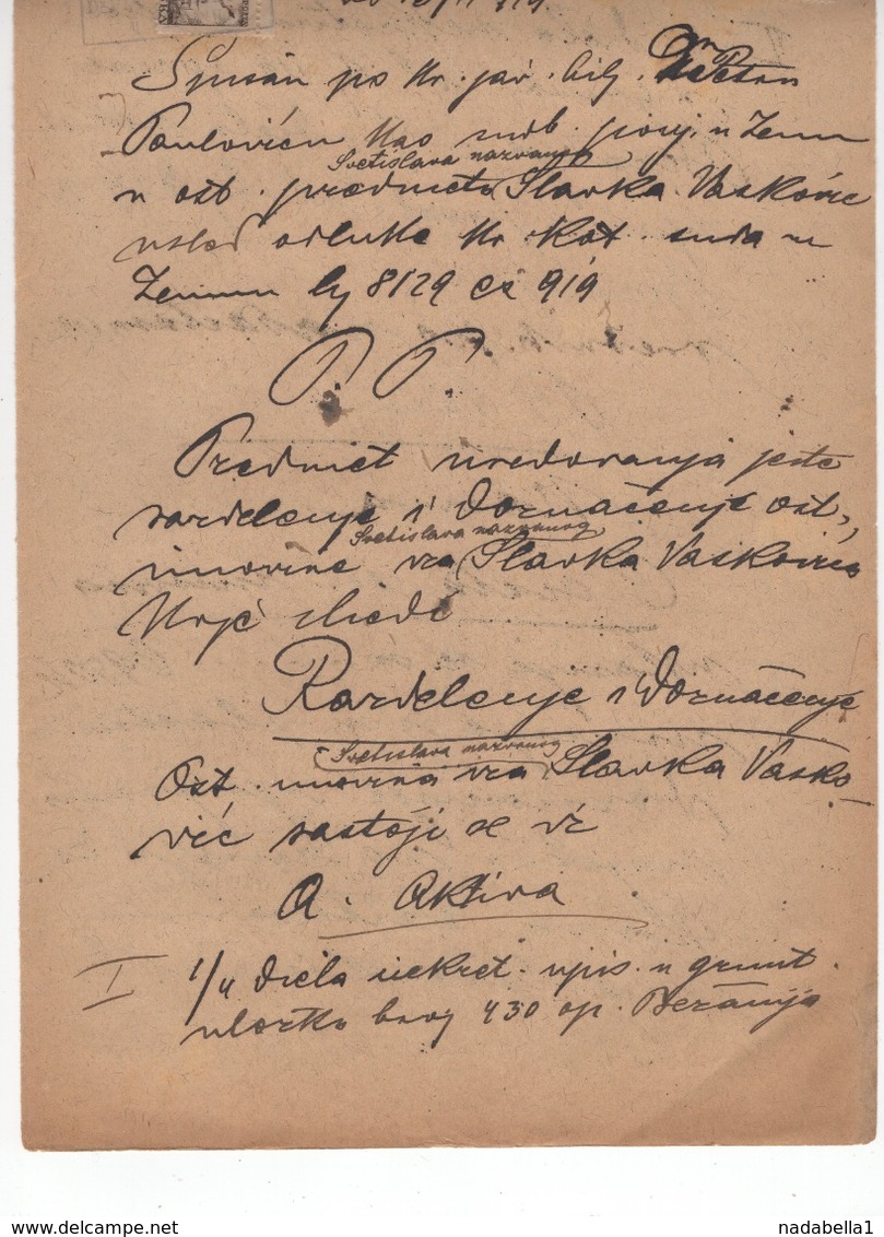 14.11.1919 KINGDOM OF SHS, CHAINBRAKERS,ZEMUN,10 POSTAL STAMPS USED AS REVENUE, 3 WITH TABS WITH NUMBERS,COURT MINUTES - Covers & Documents