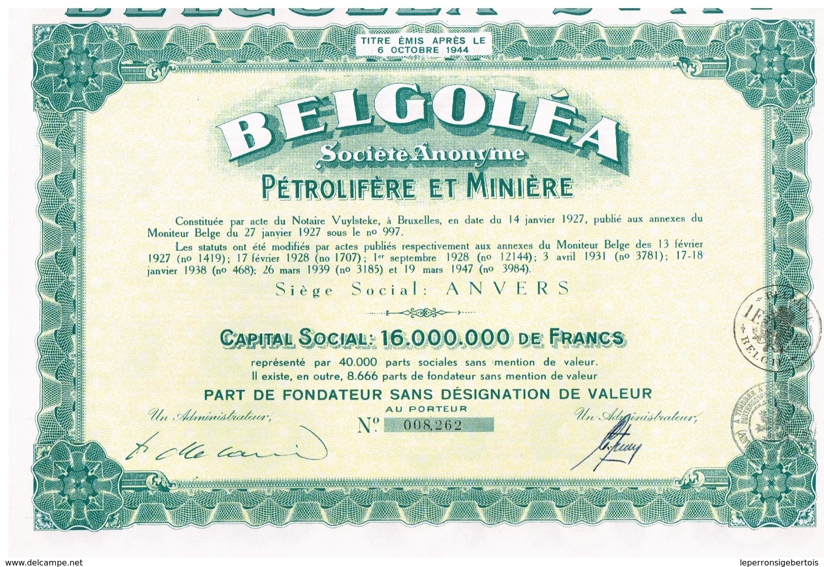 Titre Ancien- BELGOLEA- Société Anonyme Pétrolifère Et Minière - Titre De 1947 - - Oil