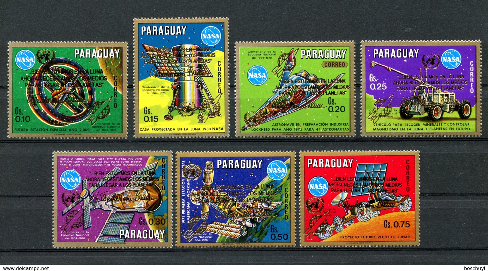 Paraguay, 1989, Space, Nasa, United Nations, MNH Gold Overprint, Michel 4388-4394 - Paraguay