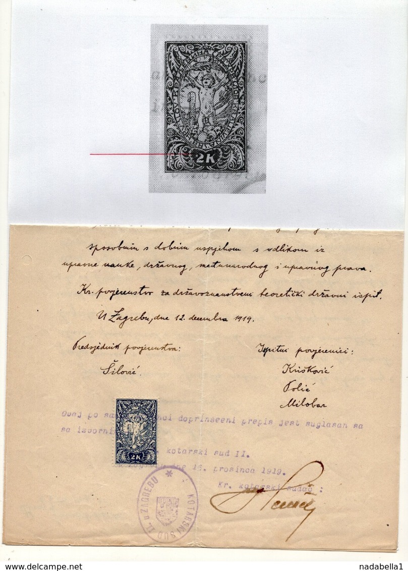 12.12.1919. KINGDOM OF SHS, CHAIN BREAKERS, VERIGARI, ZAGREB, 1 X 2 KRUNA, POSTAL STAMPS USED AS REVENUE, ERROR - Covers & Documents