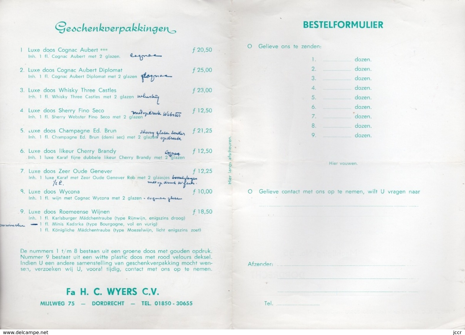 Fa. H. C. Wyers C.v. Dordrecht - Holland -   Antwoord-Kaart (Carte-Réponse Illustrée En Couleurs) - Vers 1960 - Cuisine & Vins