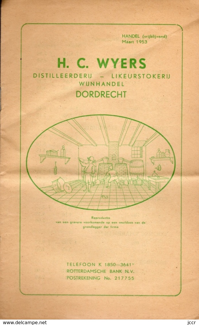 H. C. Wyers Distilleerderij - Likeurstokerij Wijnhandel Dordrecht (Pays-Bas) - Maart 1953 - Cuisine & Vins