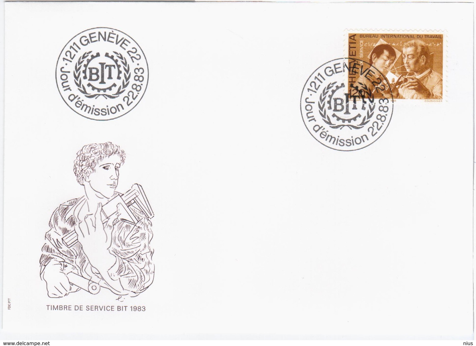 Switzerland Swiss Schweiz Svizzera Helvetia 1983 FDC Timbre De Service Bit, Bureau International Du Travail, Geneve - FDC