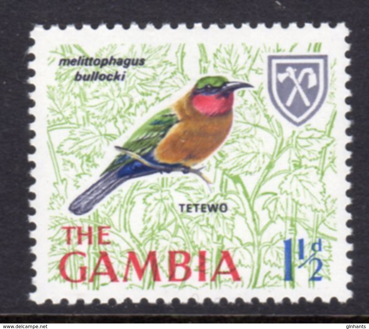 GAMBIA 1966 RED THROATED BEE EATER 1 1/2d BIRD STAMP FINE MNH ** SG 235 - Gambia (1965-...)