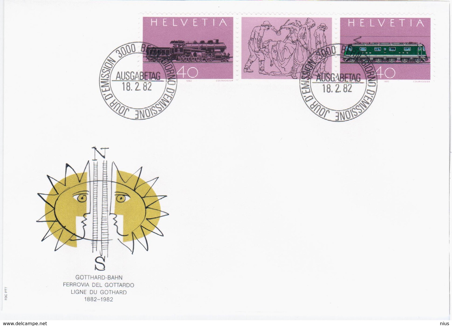 Switzerland Swiss Schweiz Svizzera Helvetia 1982 FDC Train Railroad Railway Gotthard-Bahn, Bern, Eisebahn - FDC