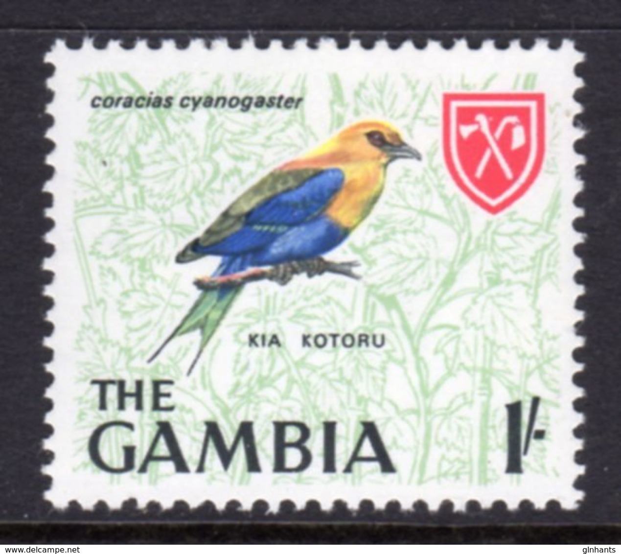 GAMBIA 1966 1/- BLUE-BELLIED ROLLER BIRD STAMP FINE MNH ** SG 240 - Gambia (1965-...)