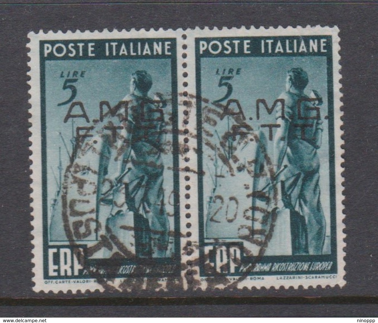 Trieste Allied Military Government S 43 1949 Program Of Reconstruction Of Europe 5l Pair Used - Oblitérés