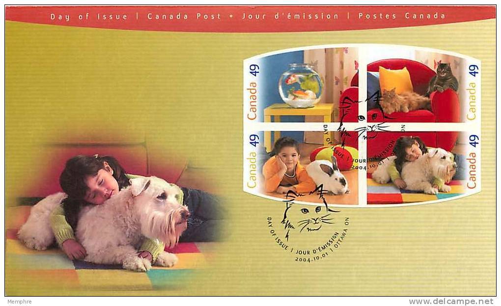 2004  Pets: Fish, Cats, Rabbit, Dog  Sc 2057-60  Block Of 4 Different From Booklet - 2001-2010