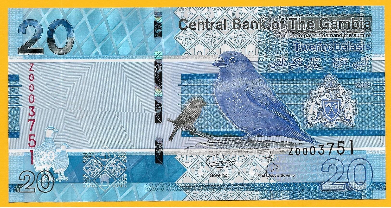 Gambia 20 Dalasis 	P-new 2019 Replacement UNC Banknote - Gambia