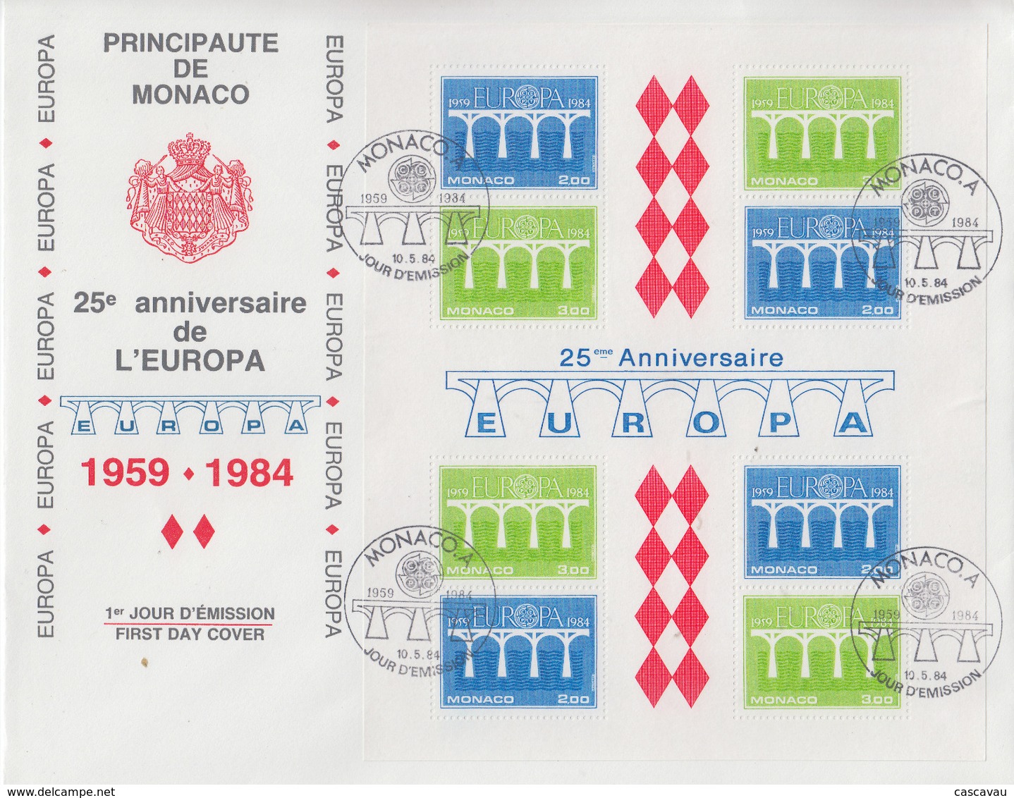 Enveloppe  FDC  Grand  Format  1er  Jour   MONACO   Bloc   Feuillet   EUROPA   1984 - 1984