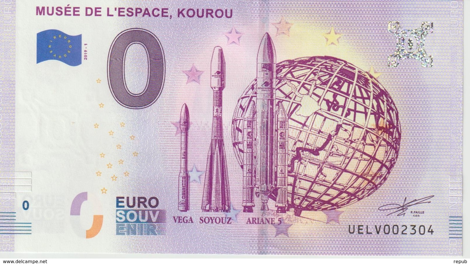 Billet Touristique 0 Euro Souvenir France Guyane Musée De L'Espace Kourou 2019-1 N°UELV002304 - Essais Privés / Non-officiels