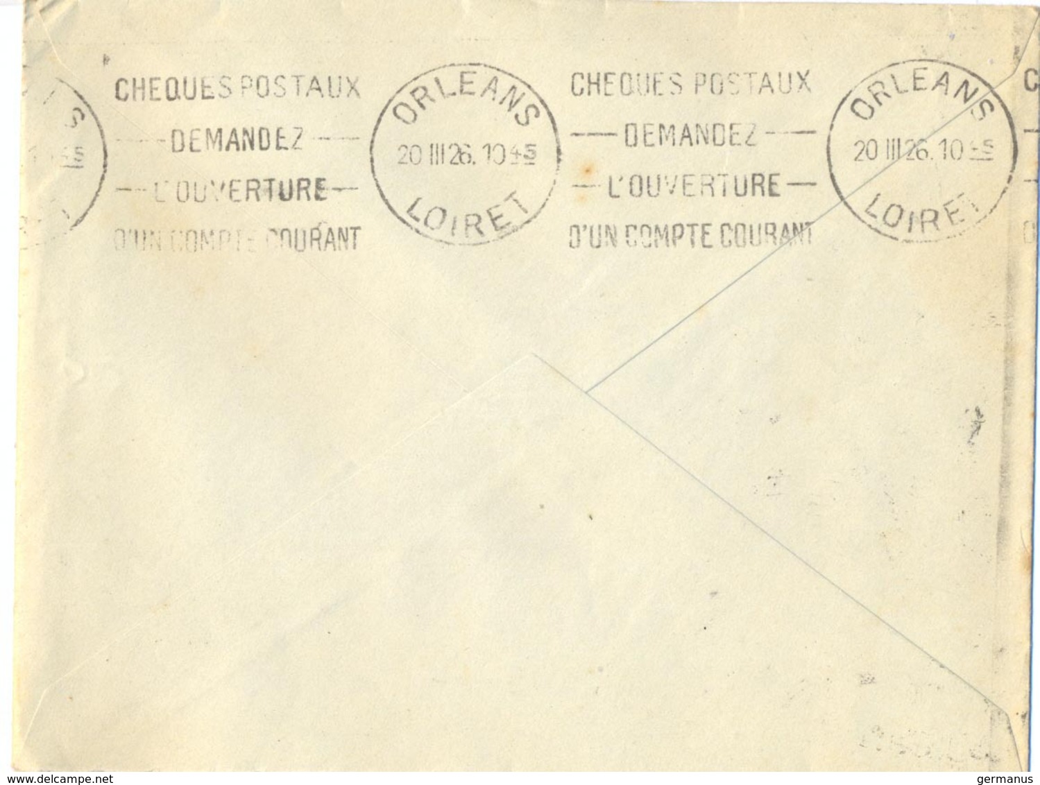 SEMEUSE 30 C Bleu YT 192 ANNULÉE Par CACHET SPÉCIAL ORLEANS LOIRET - AYANT ÉCHAPPÉ OMec KRAG TOURCOING NORD Du 19 III 26 - Manual Postmarks