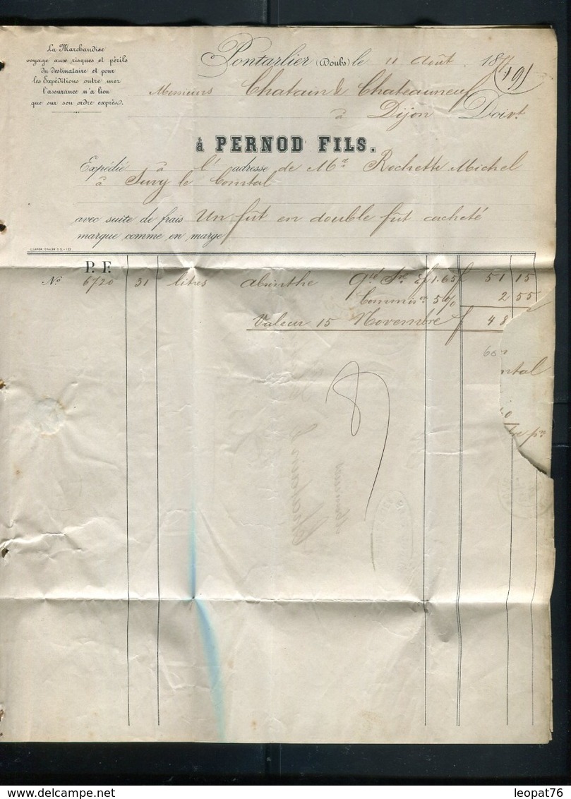 Suisse - Lettre Commerciale De Couvet - Pontarlier Avec Texte ( Pernod ) Pour La France En 1877 - Réf S47 - Suisse