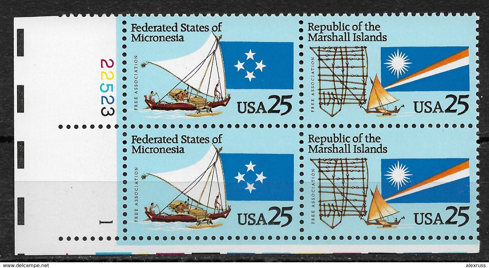 US 1990, Micronesia & Marshall Islands, 25c, Sc # 2507a, Plate Block VF MNH**OG - Números De Placas