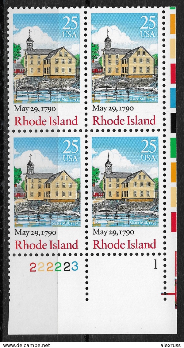 US 1990, Rhode Island, 25c Scott # 2442, Plate Block VF MNH**OG - Numéros De Planches