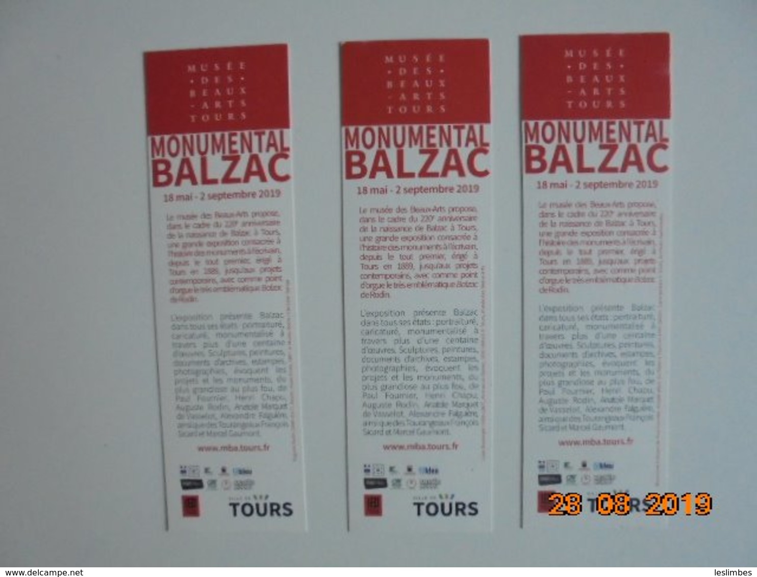 Rodin: Balzac 1897. Boulanger: Portrait De Balzac 1836 (detail). Fournier: Balzac. MBA Tours 2019. Marque-pages 5x17cm - Marque-Pages