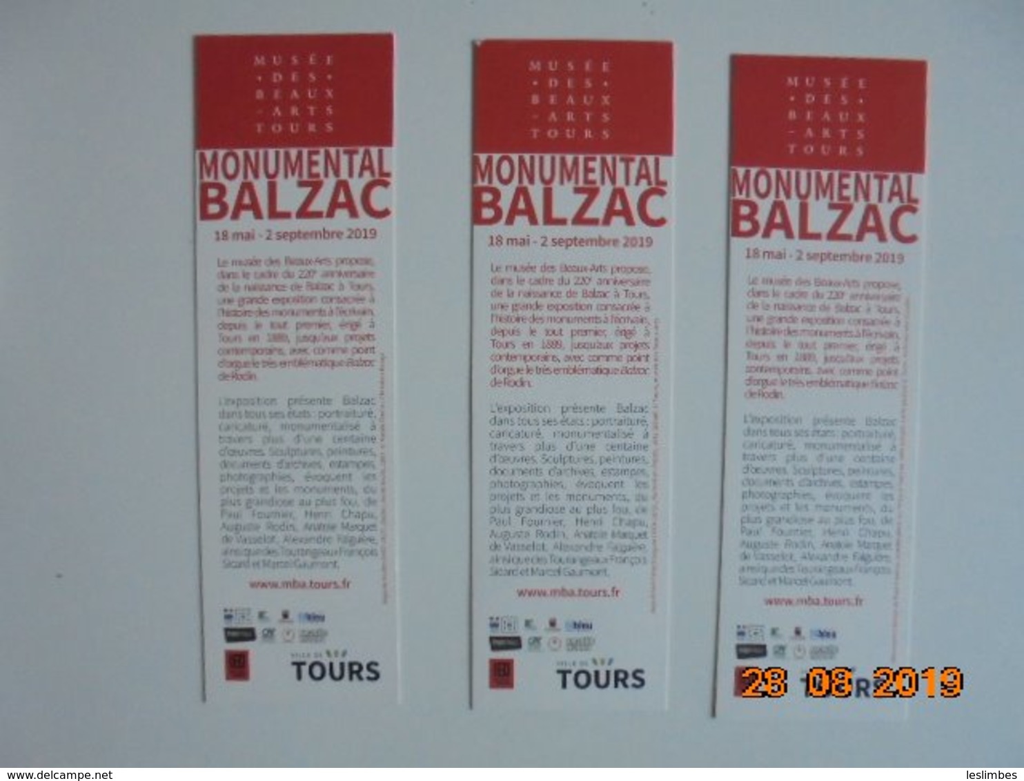 Rodin: Balzac 1897. Gerard-Seguin: Portrait De Balzac 1842 (detail). Fournier: Balzac 1889. MBA Tours 2019 - 5x17cm - Marcapáginas