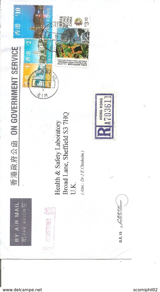 HongKong ( Lettre Par Avion Recommandée De 1997 De HongKong Vers La Grande-Bretagne à Voir) - Cartas & Documentos