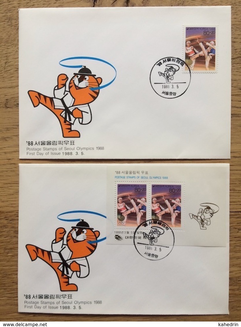 Coree Du Sud / South Korea 1988, FDC: Olympic Games Seoul Mascot Tiger Hodori Taekwondo - Verano 1988: Seúl