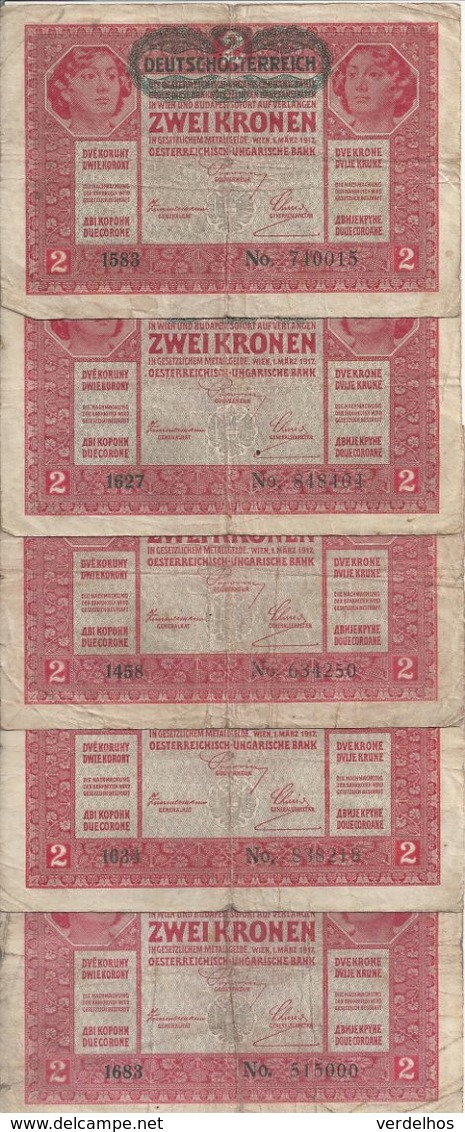 AUTRICHE 2 KRONEN 1917 VG+ P 50 ( 5 Billets ) - Austria