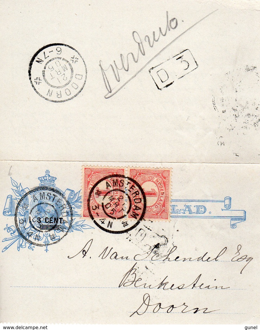 21 MRT 05 Bijgefrankeerd Postblad Zonder Rand  Van Amsterdam Naar Doorn (A. Van Schendel) - Postal Stationery