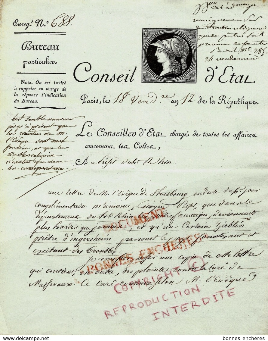 1803 VIGNETTE AUTOGRAPHE "Portalis" JURIS-CONSULTE CONSEIL ETAT MINISTERE DES CULTES EMPIRE  V.SCANS+HISTORIQUE - Historische Documenten