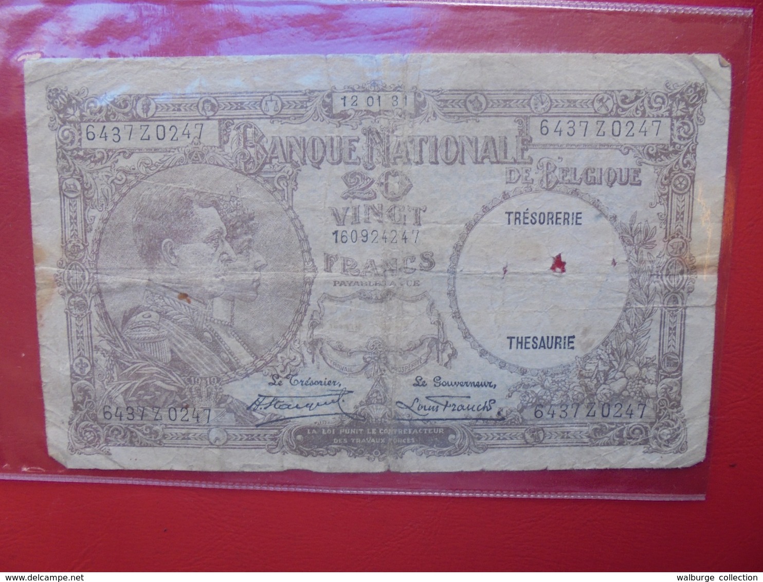 BELGIQUE 20 FRANCS 1931 CIRCULER (B.7) - 20 Francs