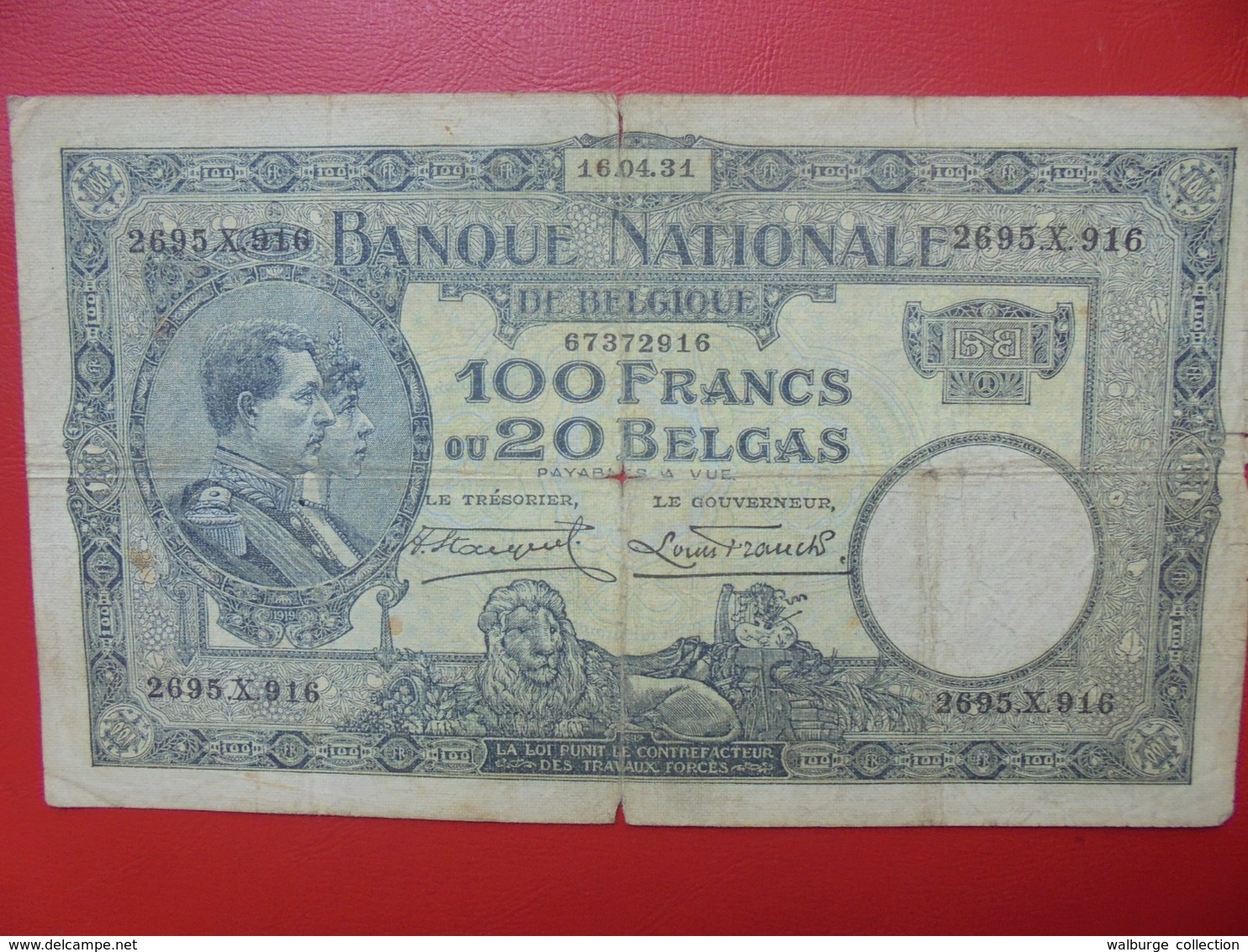BELGIQUE 100 FRANCS 1931 CIRCULER (B.7) - 100 Francs & 100 Francs-20 Belgas