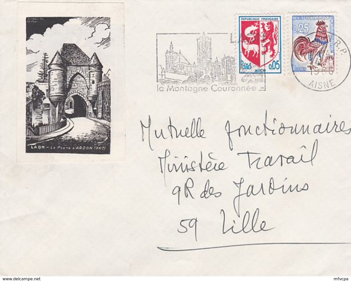 L4C453 Aisne  Secap Laon La Montagne Couronnée/Lettre 1966 - Oblitérations Mécaniques (flammes)