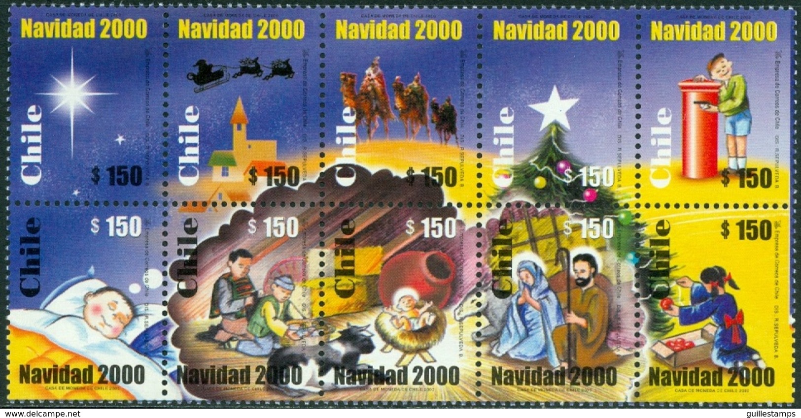 CHILE 2000 CHRISTMAS BLOCK OF 10** (MNH) - Chile