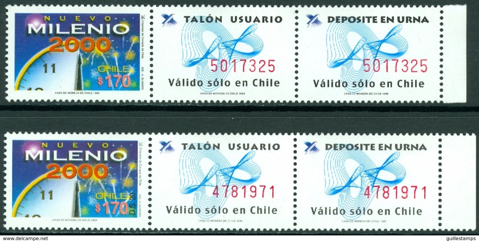 CHILE 1999 NEW MILLENNIUM WITH ATTACHED LOTERY TICKETS** (MNH) - Chili