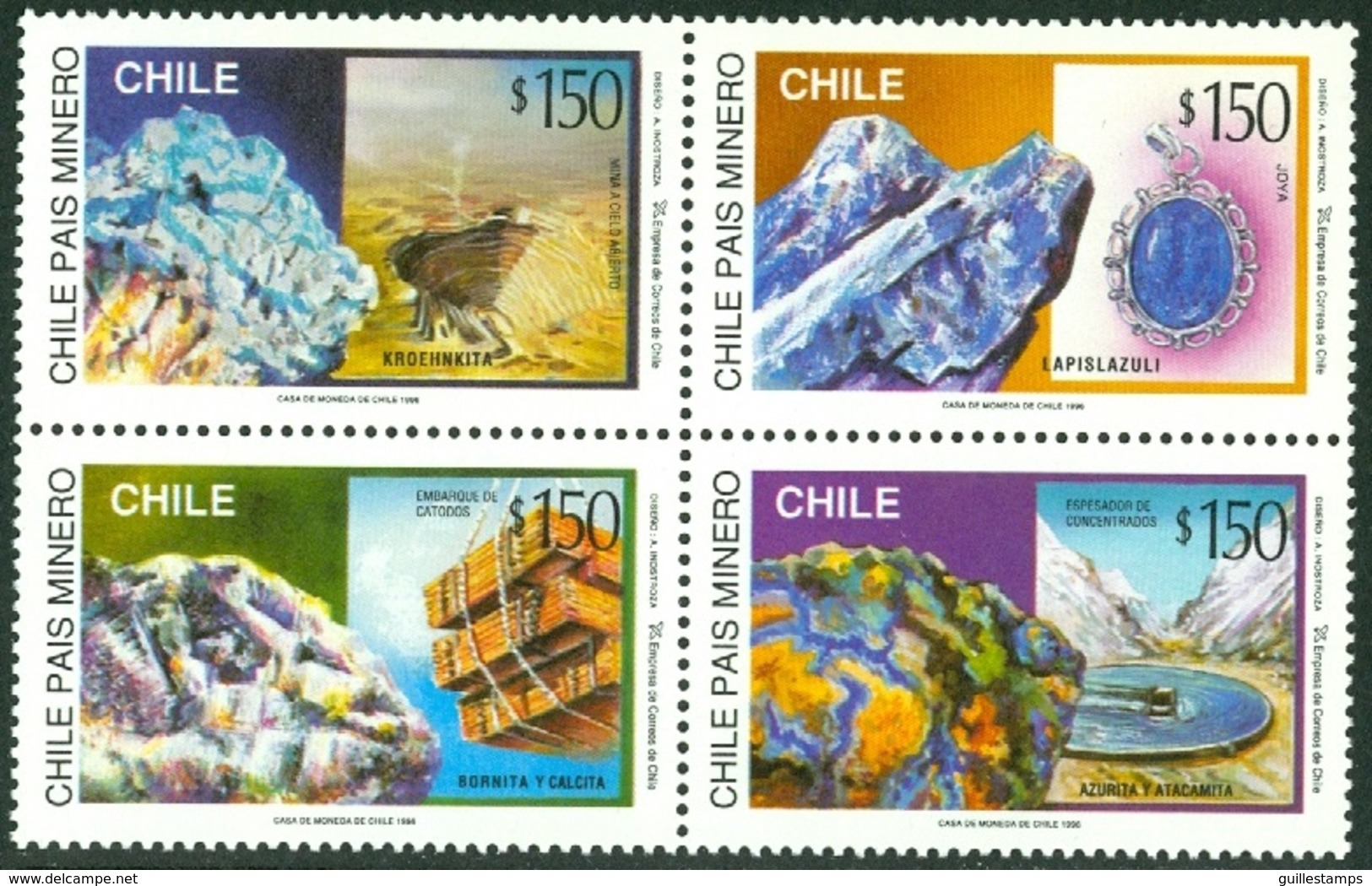 CHILE 1996 MINERALS BLOCK OF 4** (MNH) - Chili