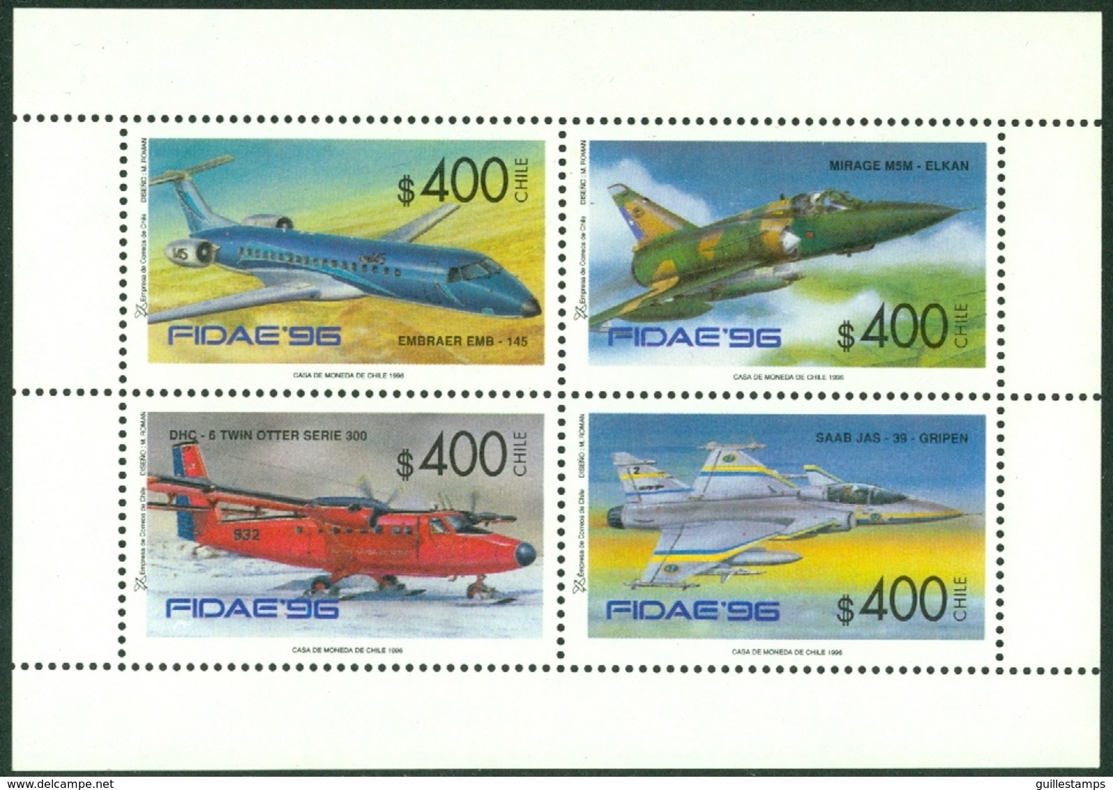 CHILE 1996 MILITARY AIRCRAFT SHEET OF 4** (MNH) - Chile