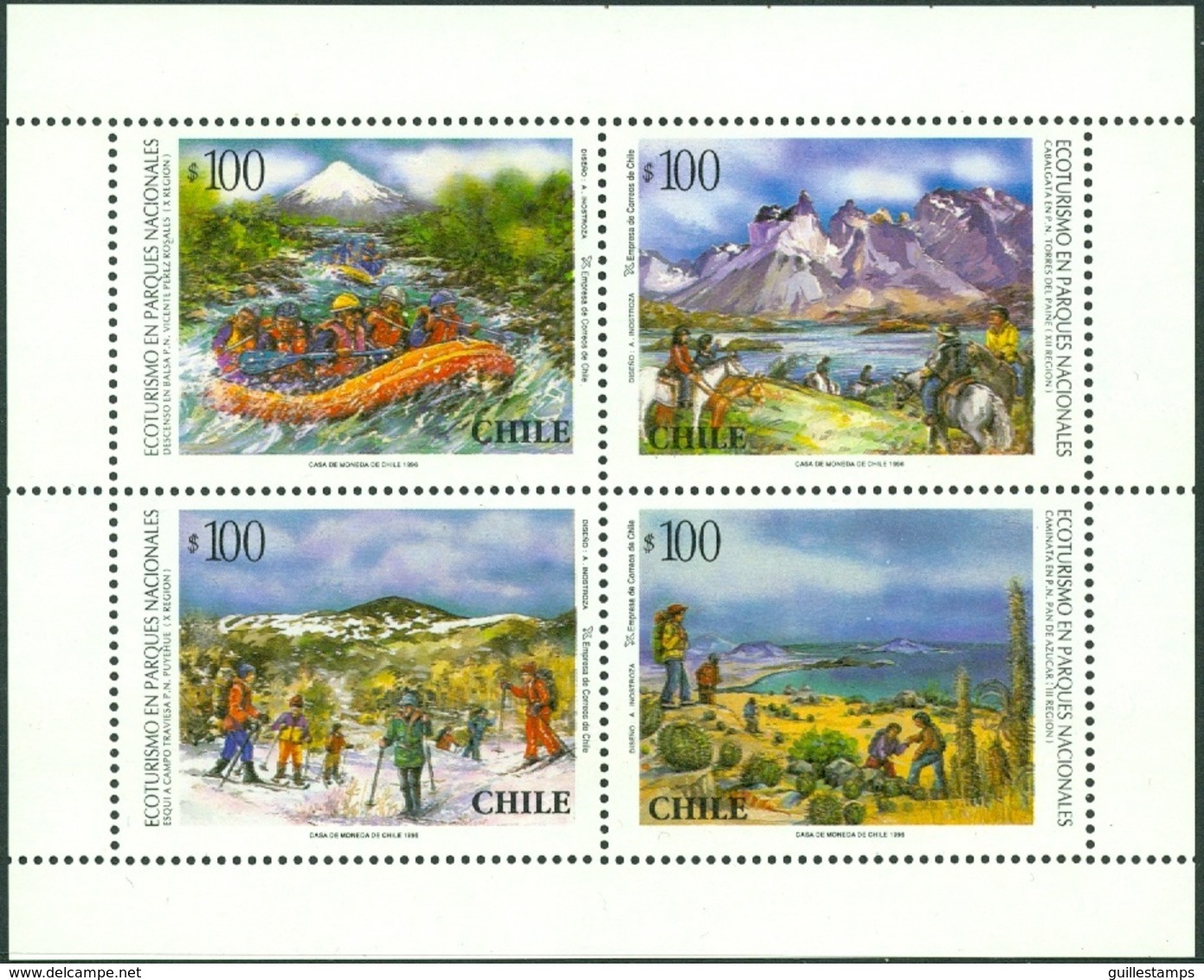 CHILE 1996 ECOTURISM IN NATIONAL PARKS SHEET OF 4** (MNH) - Chili