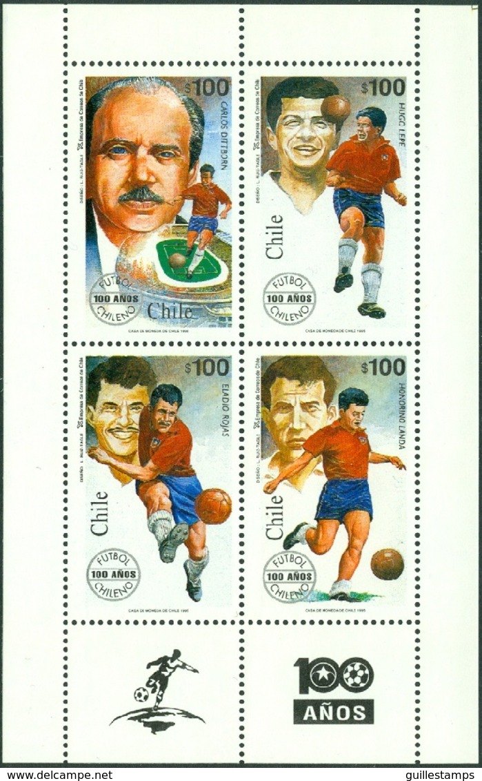 CHILE 1995 CHILEAN FOOTBALL CENTENARY SHEET OF 4** (MNH) - Chile