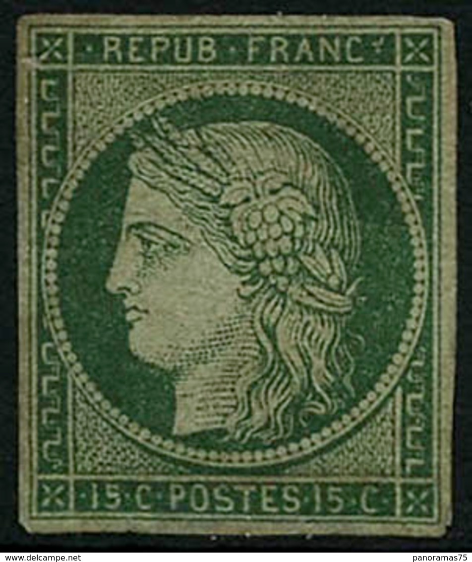 * N°2 15c Vert, Inégalités D'épaisseur De Papier (d'origine) Plusieurs Signatures Au Verso - B. - 1849-1850 Ceres