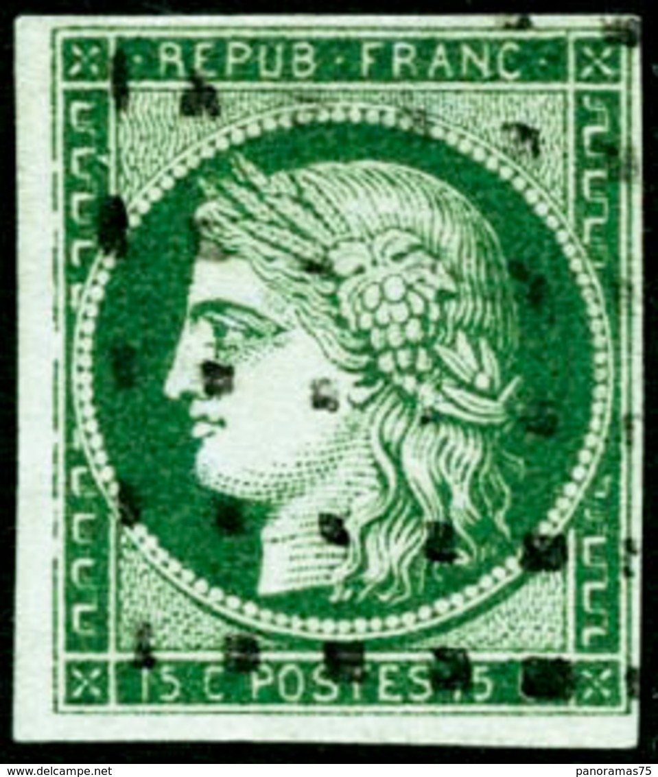 Oblit. N°2b 15c Vert Foncé, Signé Brun Et Roumet TB - 1849-1850 Cérès