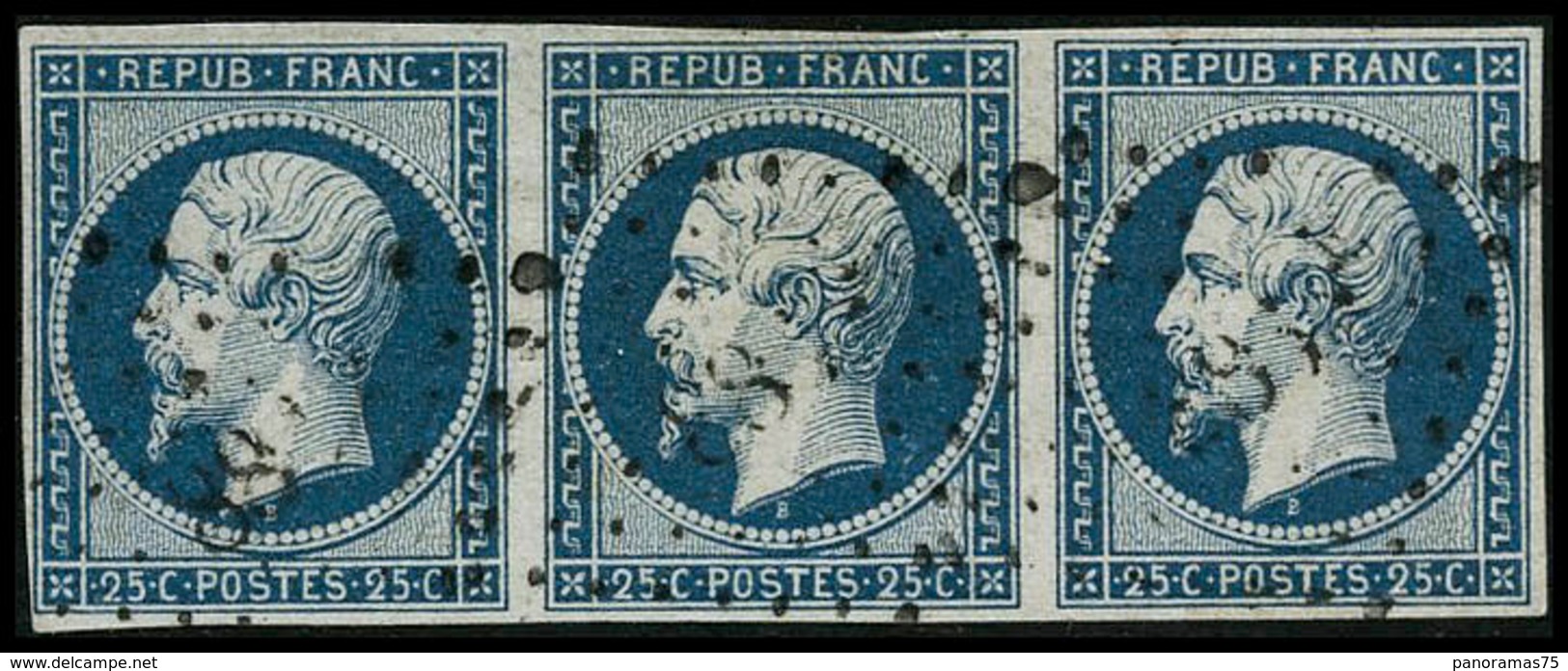 Oblit. N°10 25c Bleu, Bande De 3 - TB - 1852 Louis-Napoleon