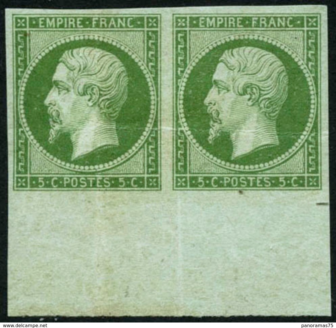 (*) N°12 5c Vert, Paire BDF, Quelques Froissures SG - B - 1853-1860 Napoléon III