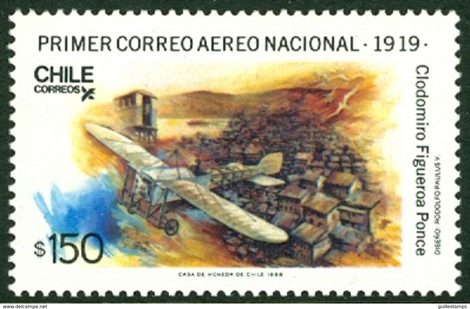 CHILE 1988 AIR POSTAL SERVICE ROUTE, MAIL PLANE** (MNH) - Chili