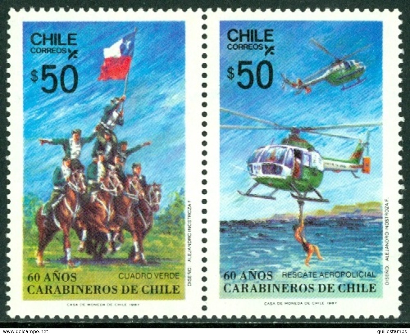 CHILE 1987 CARABINEROS PAIR** (MNH) - Chile