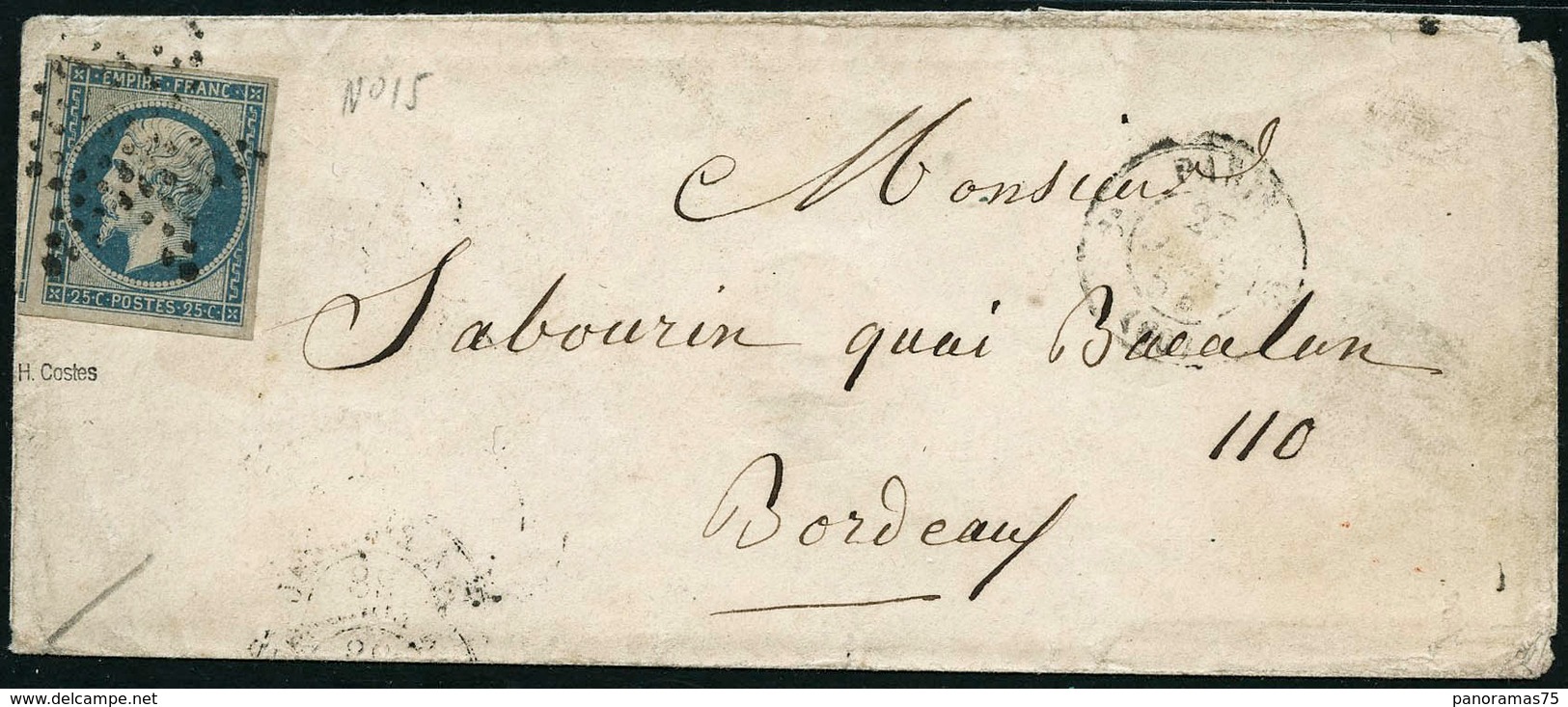 Lettre N°15 25c Bleu, Obl étoile Sur LSC De Paris Du 24/05/1852 - B - 1853-1860 Napoleone III