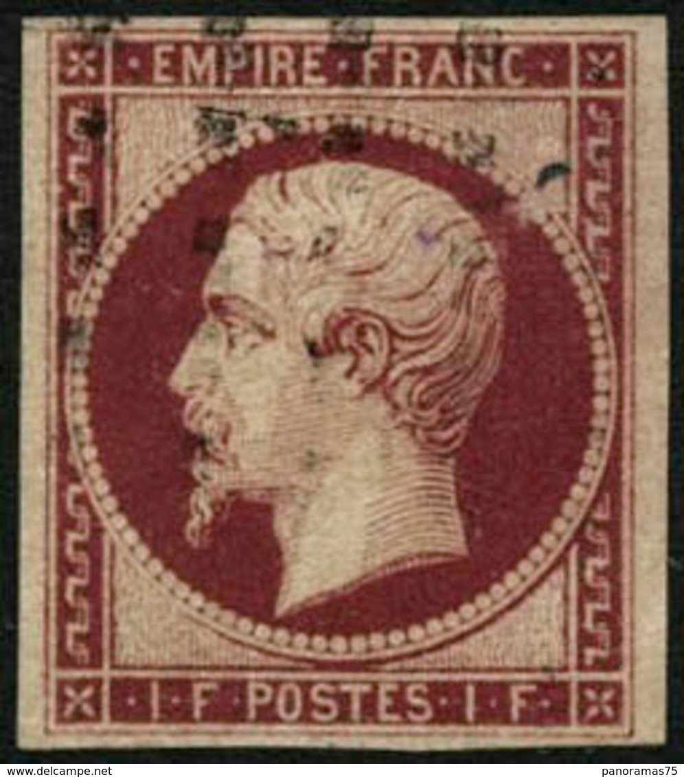 Oblit. N°18g 1F Velours, Nuance Exceptionnelle, Pièce D'amateur RARE - TB - 1853-1860 Napoléon III