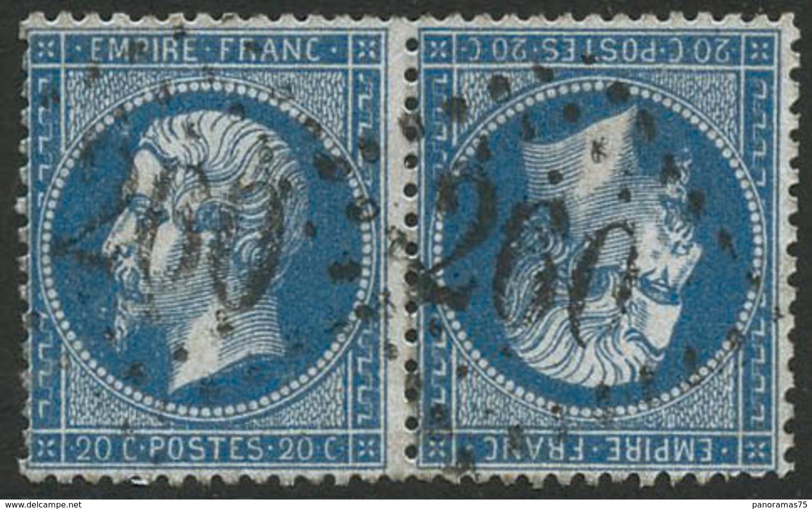 Oblit. N°22b 20c Bleu, Paire Tête-bèche - TB. - 1862 Napoléon III