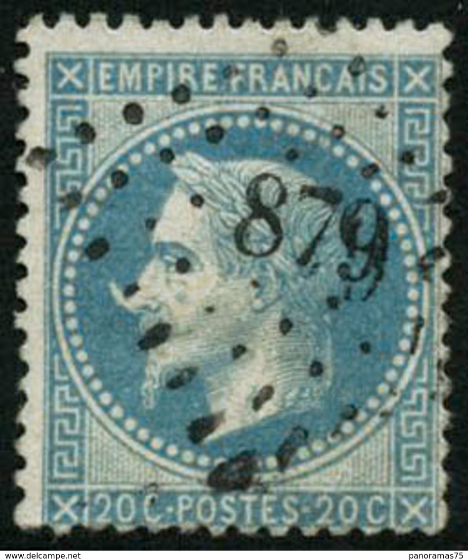 Oblit. N°29Bb 20c Bleu, Type II à La Corne - TB - 1863-1870 Napoléon III Con Laureles